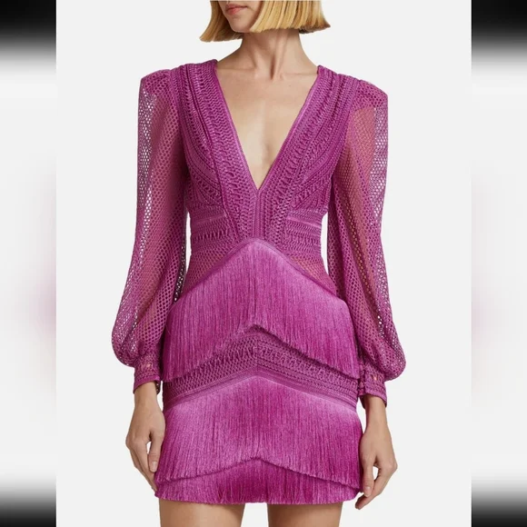 SOLD PatBO Long Sleeve Fringe Mini Dress - Picture 6 of 14